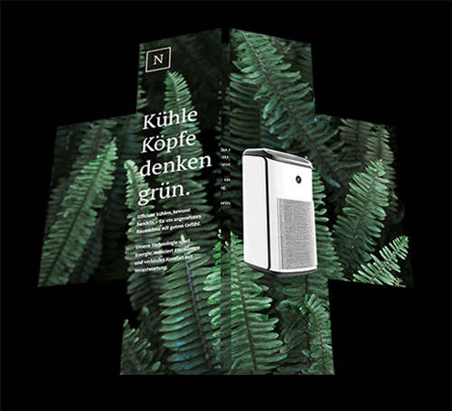 Faltkarte mit vier Phasen zur Präsentation eines Produkts im Vertrieb