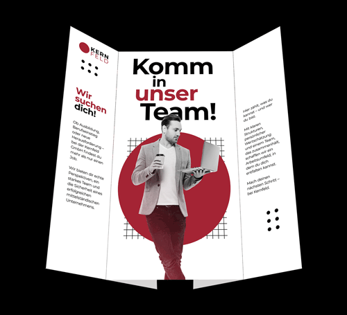 Faltkarte mit interaktiver Mechanik zur Präsentation von Arbeitgebervorteile